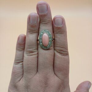 Vintage AVON Ring w/ Pink Cabochon White Rhinestone Size 9